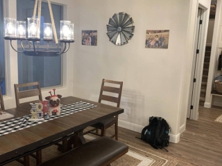 Dining room featuring custom entry way from garage